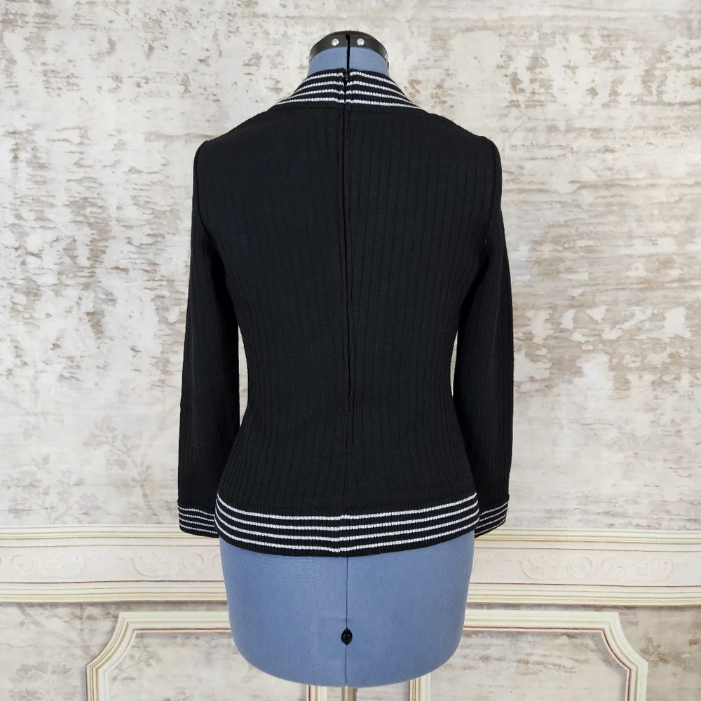 Vintage 1960s Black Pullover S Striped Top Academia Butte Knit Beatnik 1970s